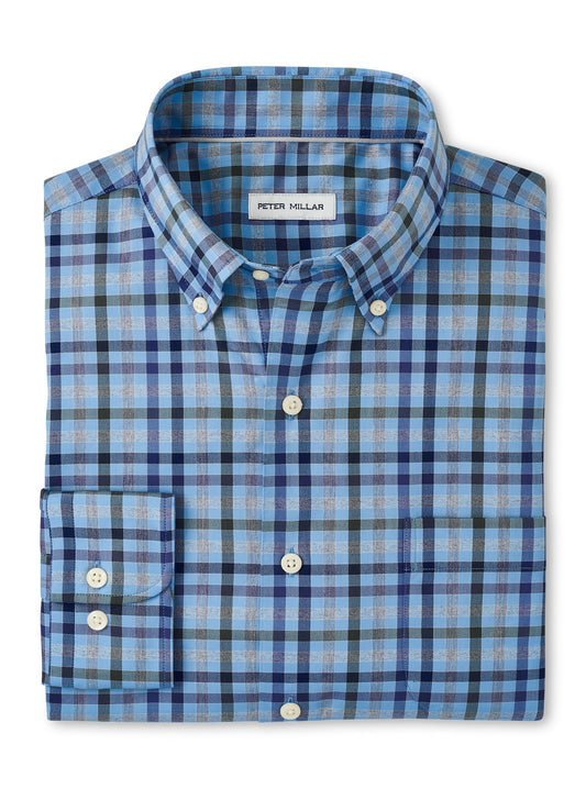 Chambly Plaid Stretch Cotton Shirt in Cottage Blue