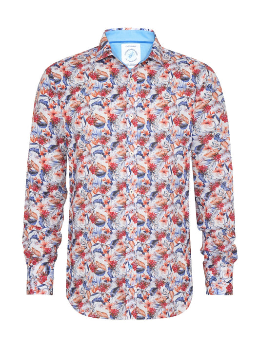 A Fish Named Fred Floral Shirt in Coral