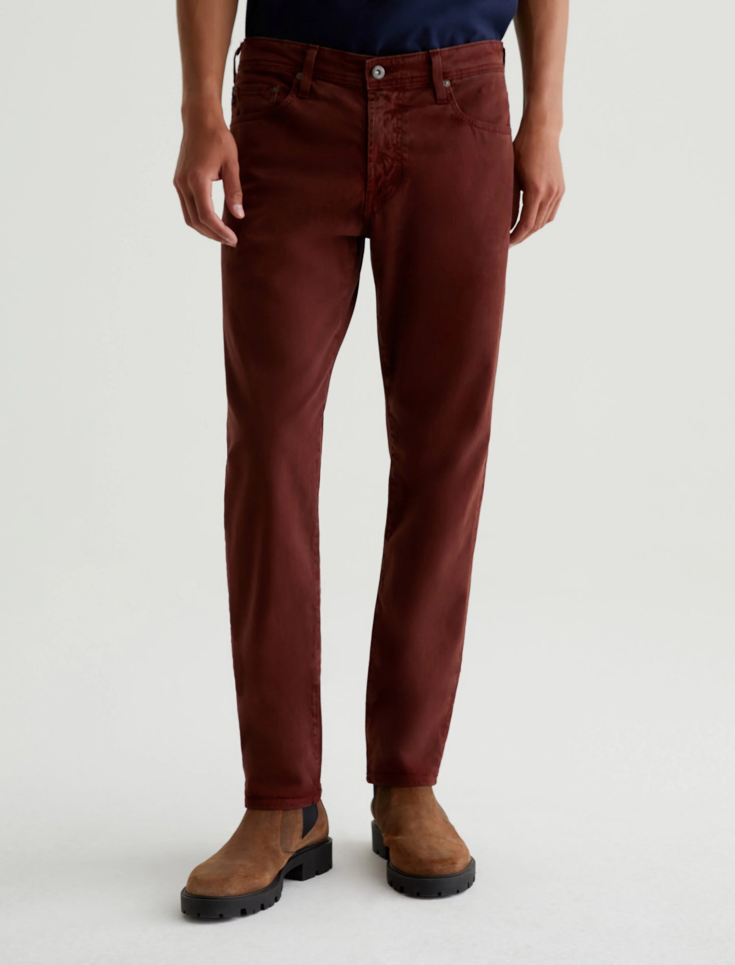 Tellis Slim Sueded Pant in Sulfur Amore Vino