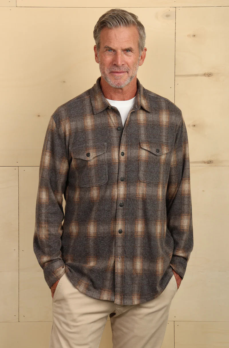 Mojave Plaid Sweaterknit Shirt in Grey