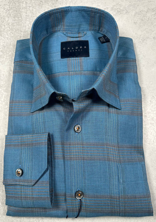 Melange Twill Windowpane Shirt in Turquoise