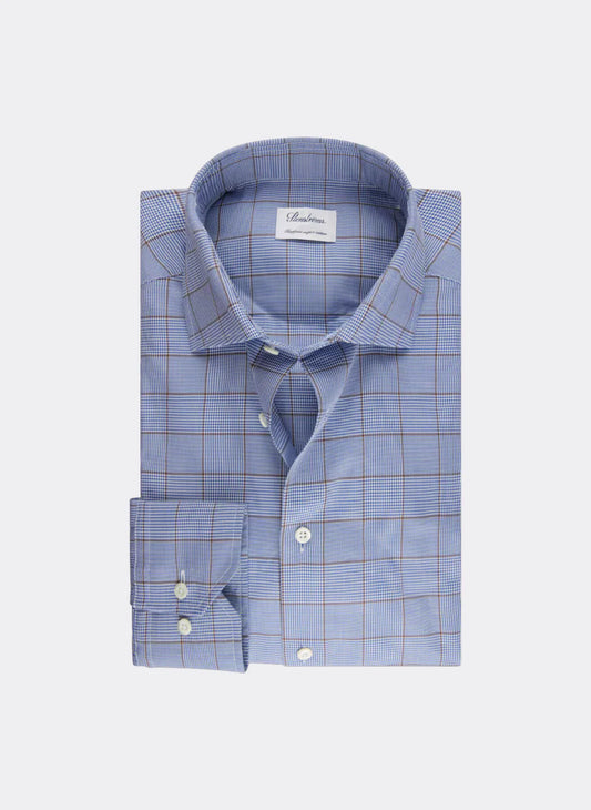 Fitted Check Twill Dress Shirt in Dark Blue