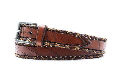 Artisan Cross Cut Leather Belt in Chestnut