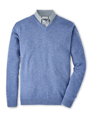 Crown Heritage Cashmere V Neck Sweater in Astral Blue