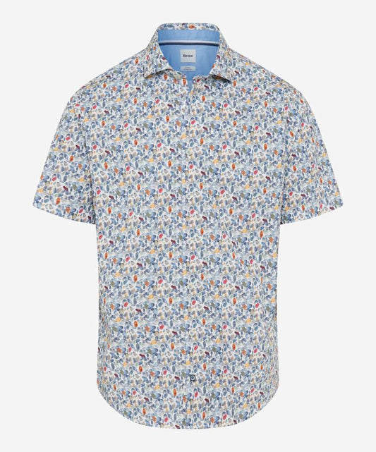 Brax Hardy P Hi Flex Print Short Sleeve Shirt in Storm