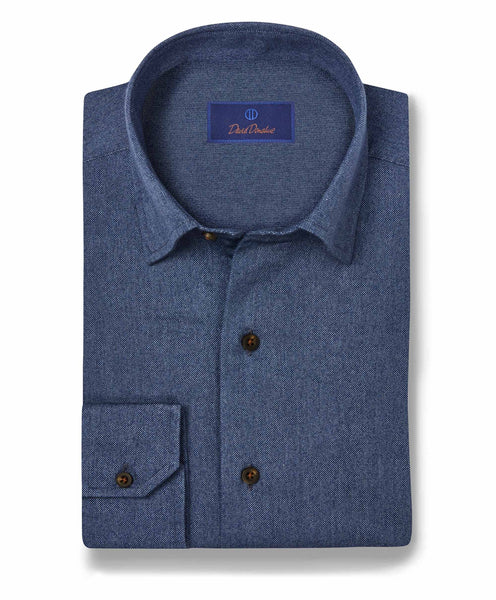 Casual Fit Textured Hidden Button Down Shirt in Navy