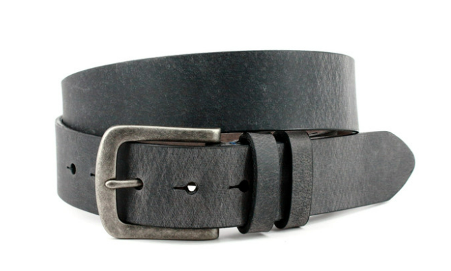 Distressed Waxhide Leather Belt in Charcoal