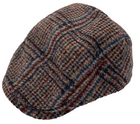 Wool Check Flat Cap in Chocolate