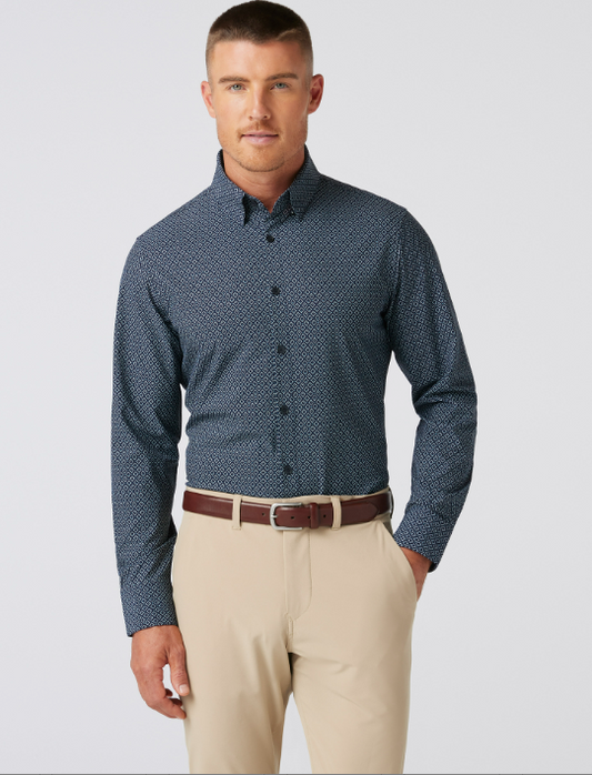 Trim Diamond Pattern Shirt in Navy