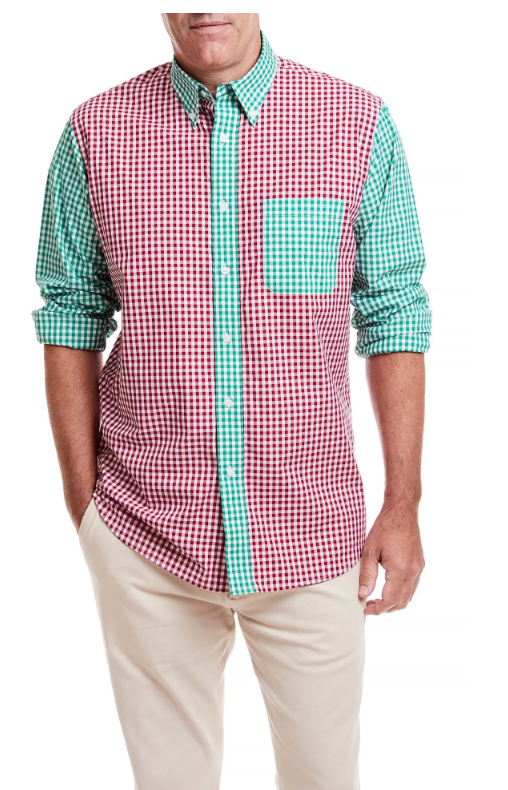 Holiday Panel Gingham Shirt in Red and Green