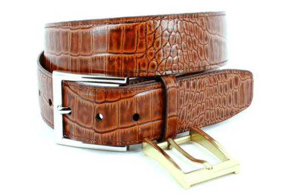 Gator Grain Embossed Calf Belt in Saddle