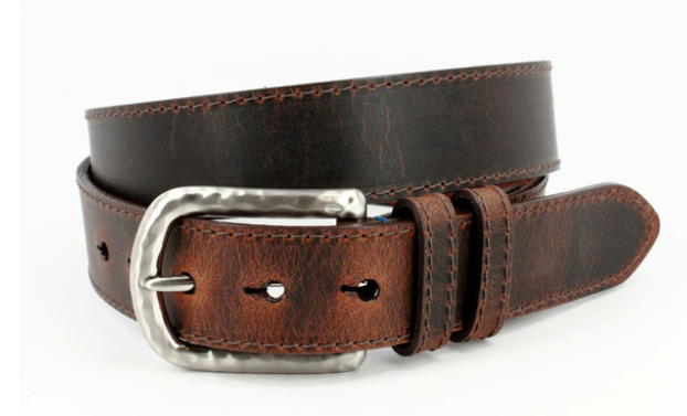 Distressed Waxhide Leather Belt in Brown