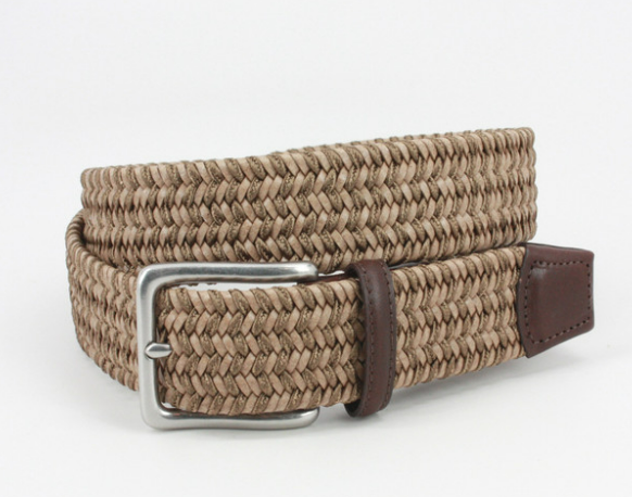 Braided Leather Stretch Belt in Taupe