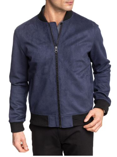 Hampton Faux Suede Bomber Jacket in Navy