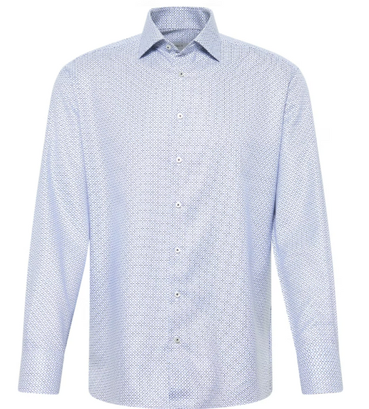 Modern Fit Print Twill Dress Shirt in Light Blue