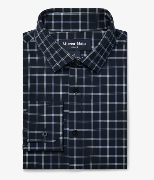 Trim Stewart Plaid Dress Shirt in Navy