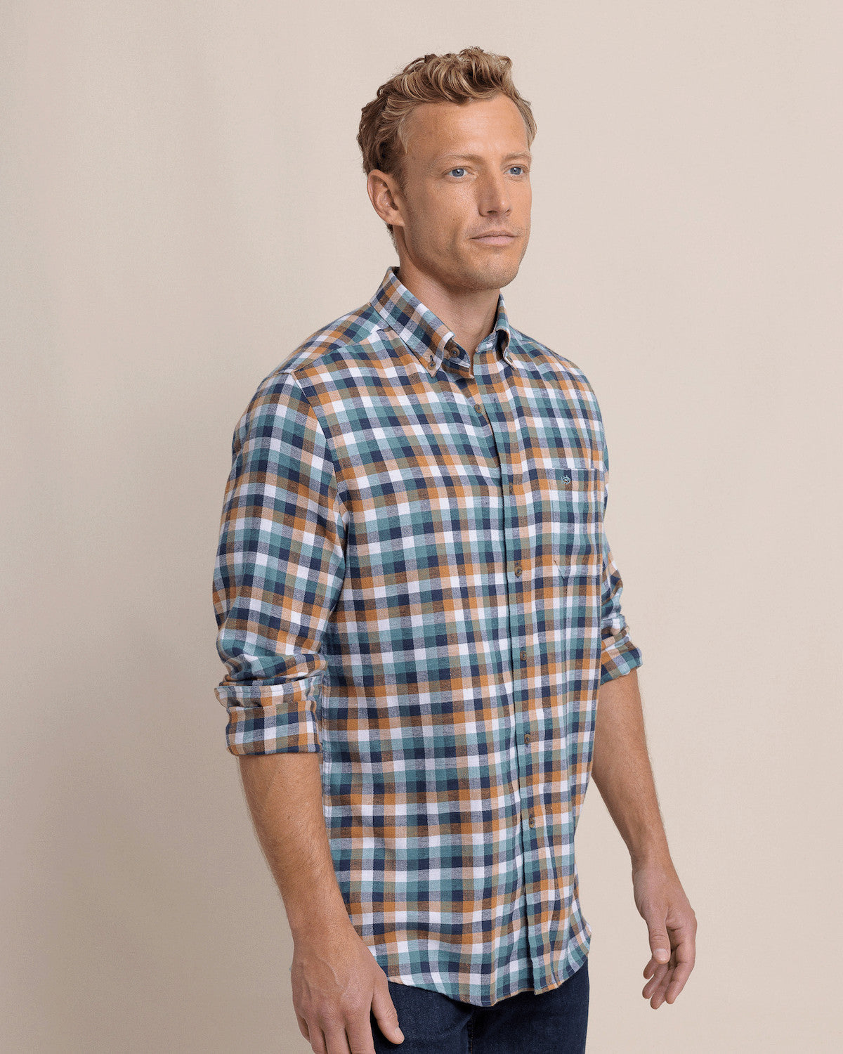 Cobblestone Beach Flannel Plaid Shirt in Teal