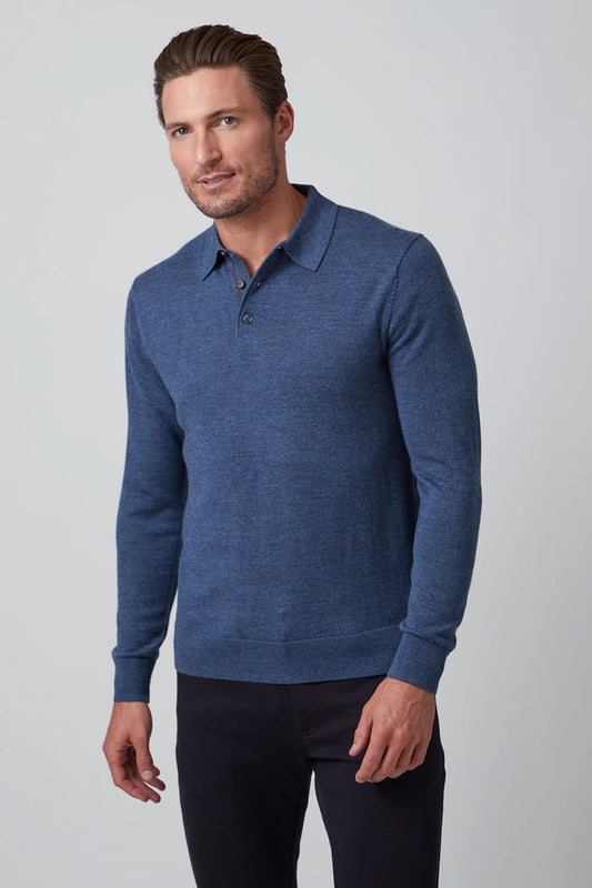 Merino 3 Button Polo Sweater in Indigo