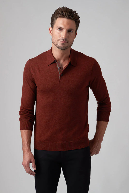 Merino 3 Button Polo in Spice