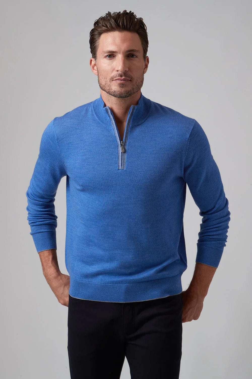 Merino Classic Qtr Zip Mock in Pool