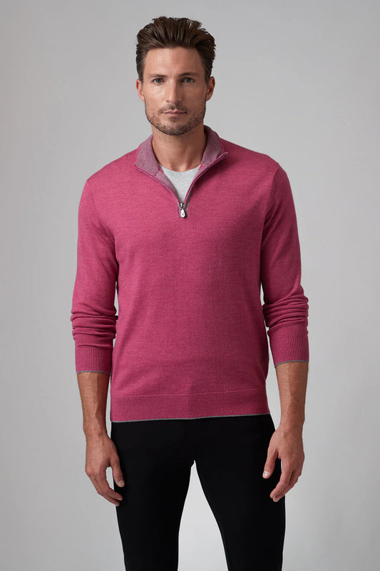 Merion Classic Qtr Zip Mock in Rosewater