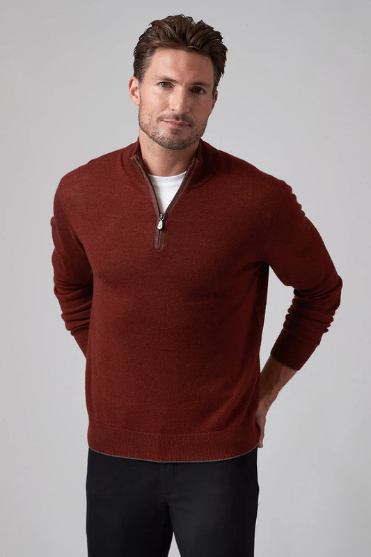 Merino Classic Qtr Zip Mock in Spice