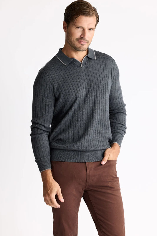 Johnny Collar Long Sleeve Merino Sweater in Iron