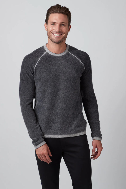 Cashmere Reversible Crew Sweater in Granite