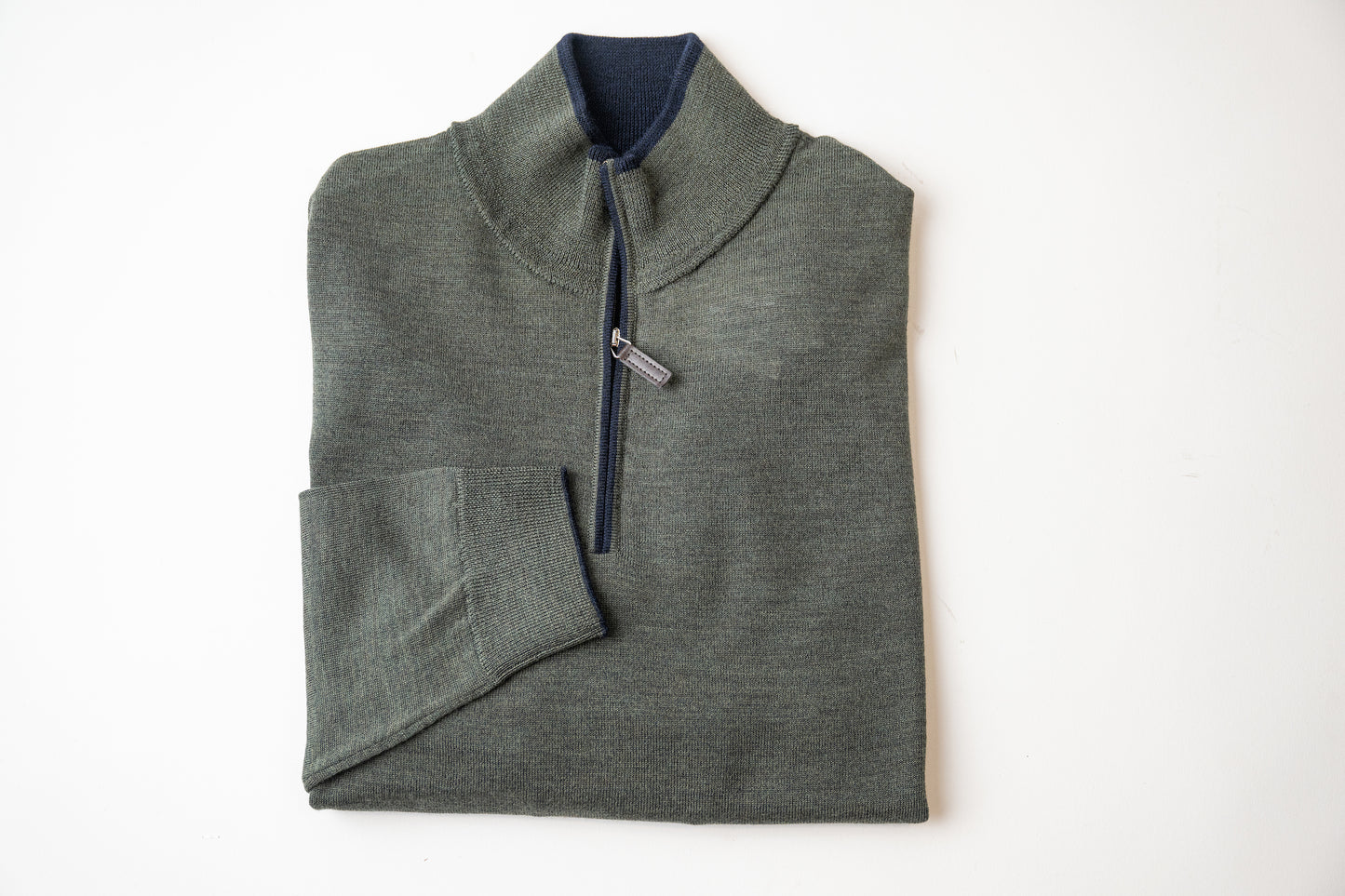 Carmel Qtr Zip Contrast Trim Merino Sweater in Forest and Navy