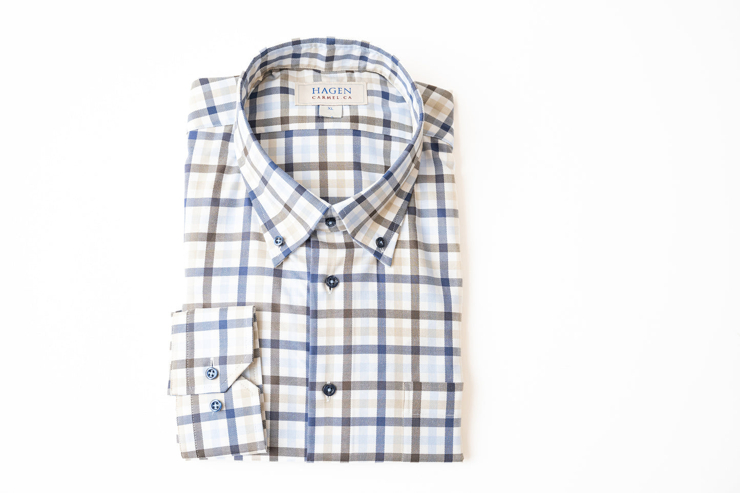 2-Ply Twill Check Shirt in Blue