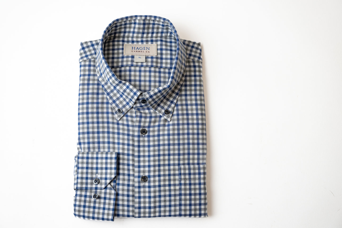 Brushed Twill Check Shirt in Navy and Grey