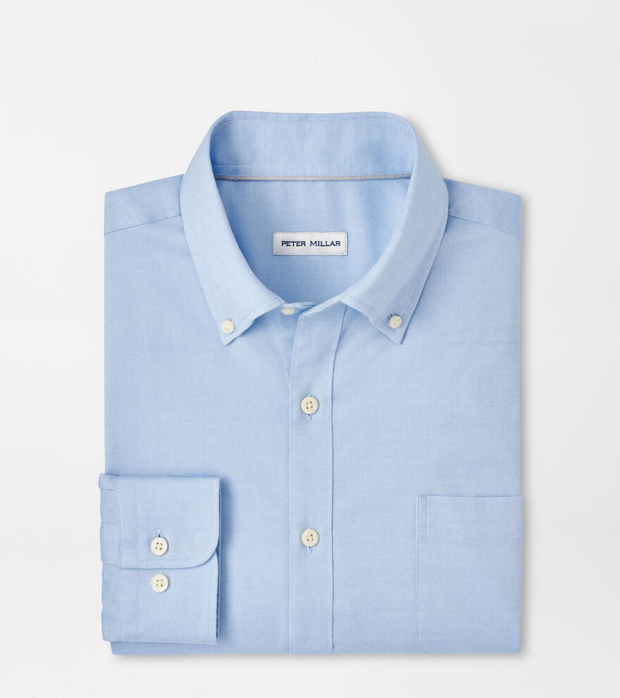 Campbell Pinpoint Stretch Button Down Shirt in Cottage Blue