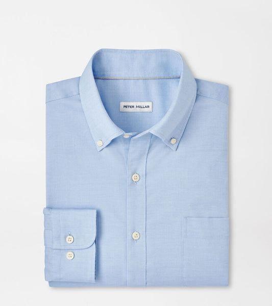 Campbell Pinpoint Stretch Button Down Shirt in Cottage Blue