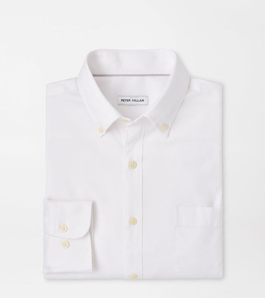 Campbell Pinpoint Stretch Button Down Shirt in White