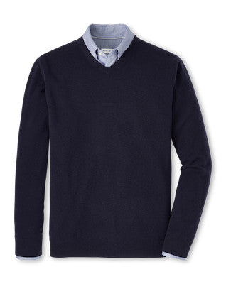 Crown Heritage Cashmere V Neck Sweater in Navy