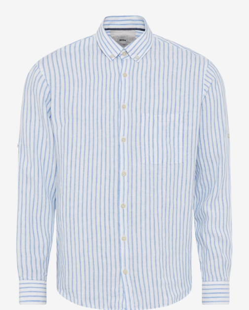 Brax Dirk S Linen Stripe Button Down Shirt in Sky