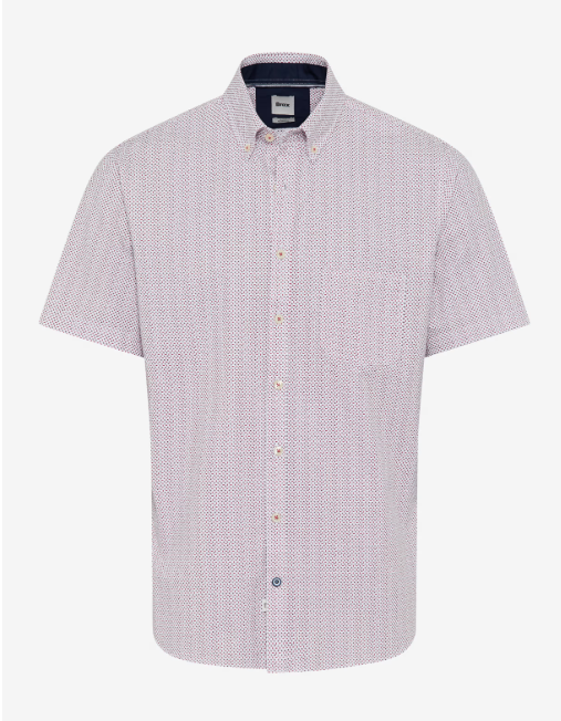 Brax Dan P Hi Flex Print Short Sleeve Shirt in Berry