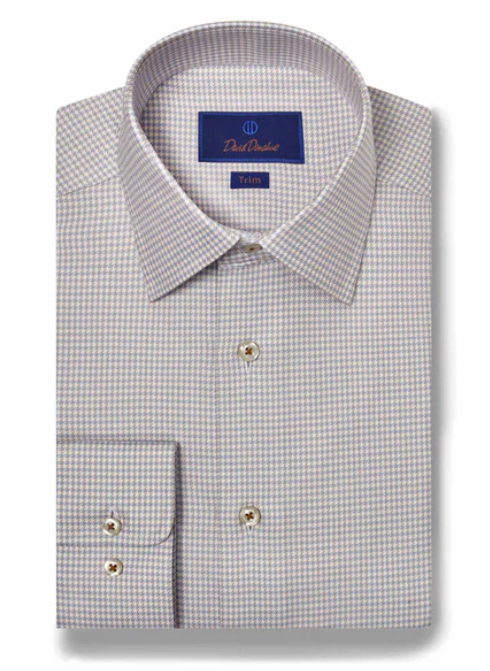 David Donahue Trim Cotton Pattern Dress Shirt in Sky and Dune