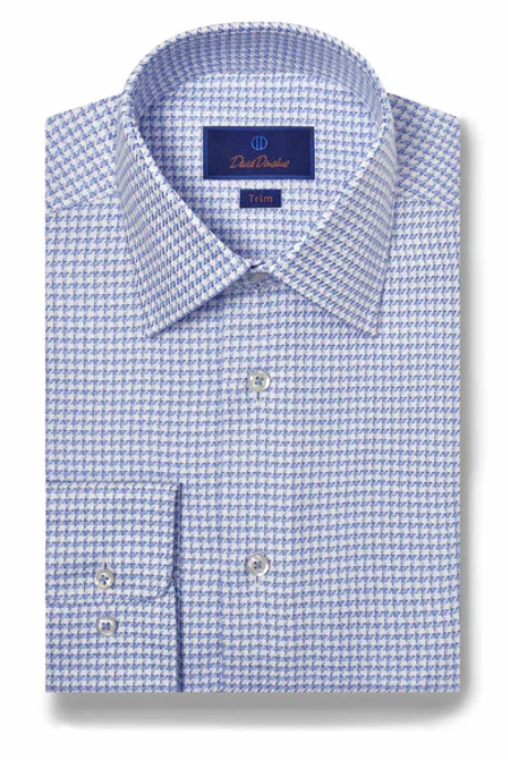 David Donahue Trim Cotton Pattern Dress Shirt in Blue Sky