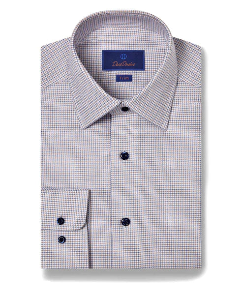 Trim Cotton Dress Shirt in Blue and Chocolate