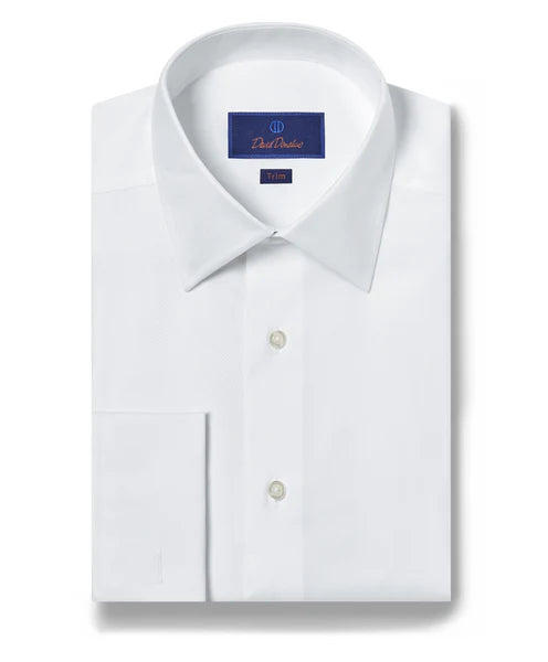 Trim Fit Micro Birdseye Dress Shirt in White