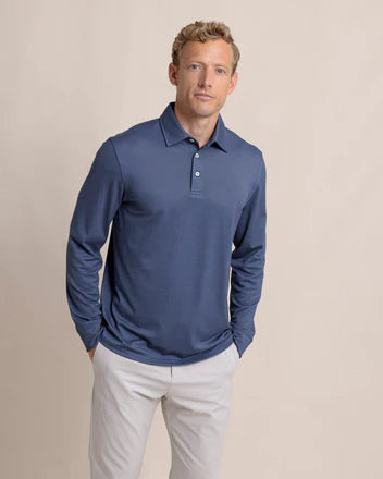 Belfair Performance Long Sleeve Polo in Light Indigo