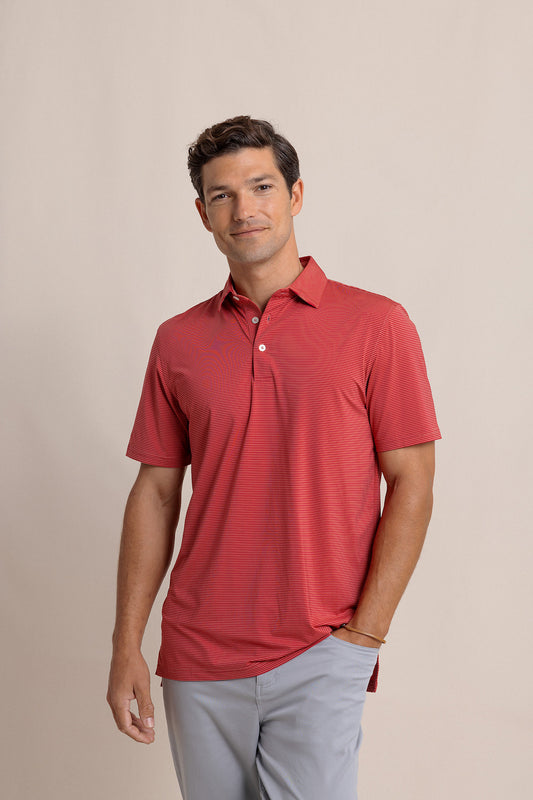 Brrr Meadowbrook Stripe Polo in Mineral Red