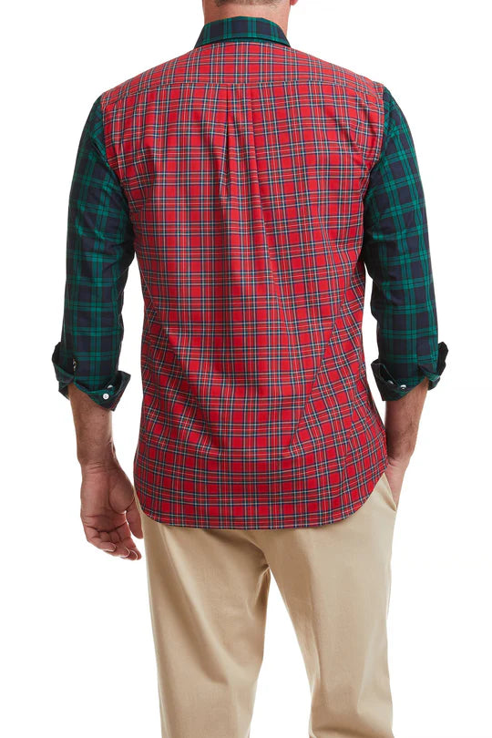 Tartan Panel Shirt in Red, Blue and Green