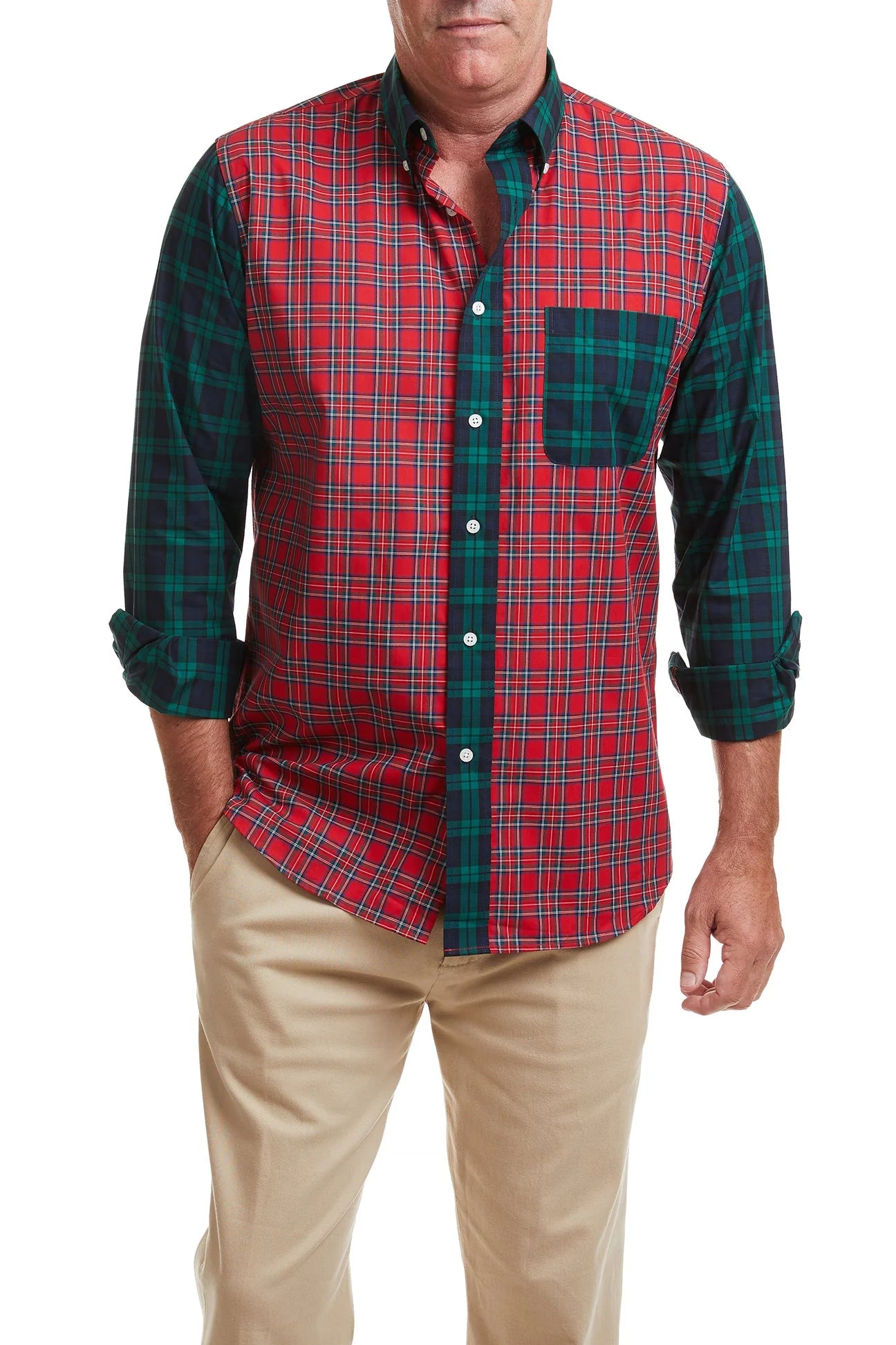 Tartan Panel Shirt in Red, Blue and Green