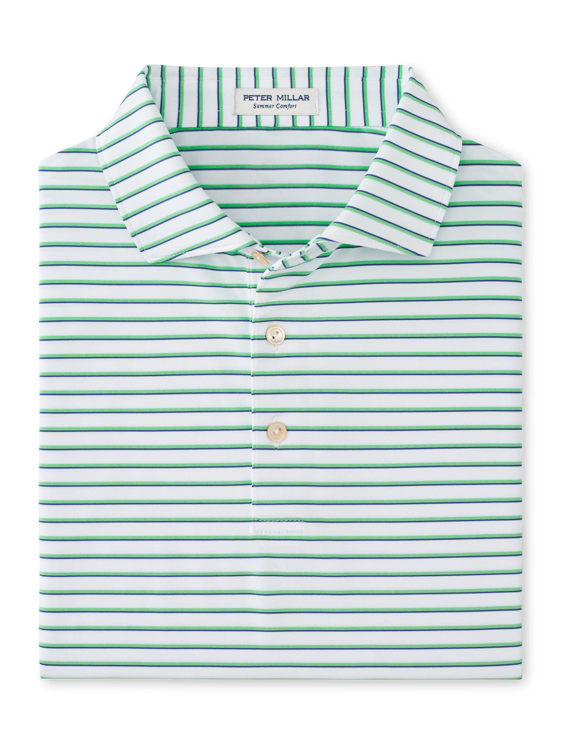 Peter Millar Dunnes Stripe Performance Jersey Polo in White Pear Tart