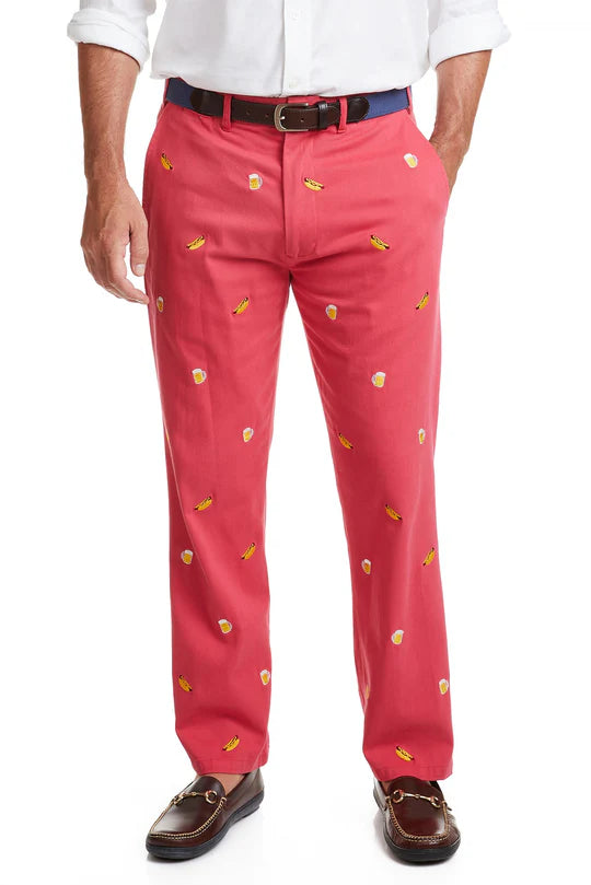 Embroidered Harbor Pant Beer Hot Dog in Hurricane Red