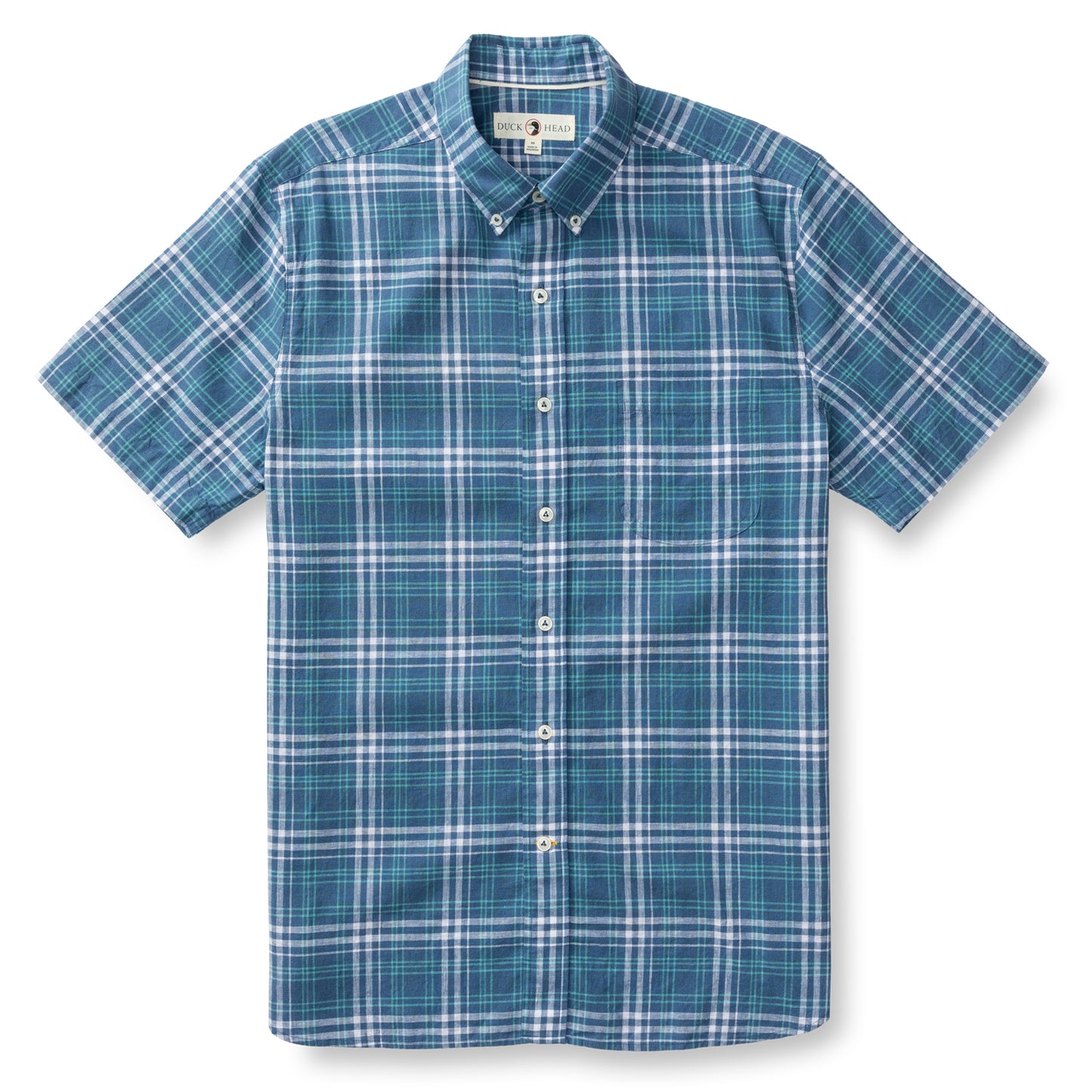 Duck Head Quinton Plaid Linen Cotton Oxford Short Sleeve Shirt in Shadow Blue