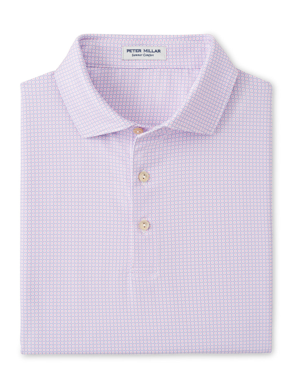 Peter Millar Orbit Print Performance Jersey Polo in White Blue Sea