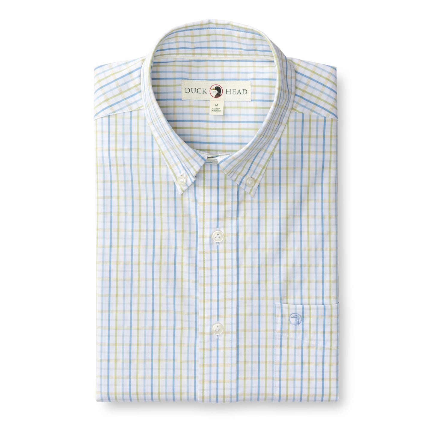 Duck Head Gaston Plaid Performance Poplin Shirt in Pear Green